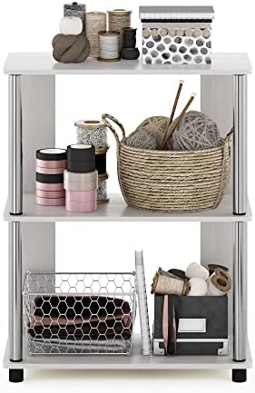 Furinno Jaya Simple Design 3-Tier Bookcase / Bookshelf / Display Rack with Stainless Steel Tubes, White Oak - Image 4
