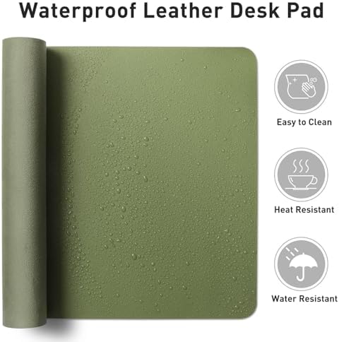 Aothia Leather Desk Pad Protector, Mouse Pad, Office Desk Mat, Non-Slip PU Leather Desk Blotter, Laptop Desk Pad, Waterproof Desk Writing Pad for Office and Home (31.5" x 15.7",Olive Green) - Image 6