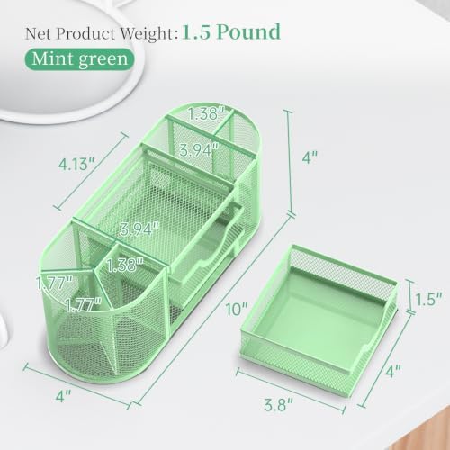 SUPEASY Mesh Desk Organizer, Pen Holder for Desk with 2 Drawers, MintGreen - Image 3