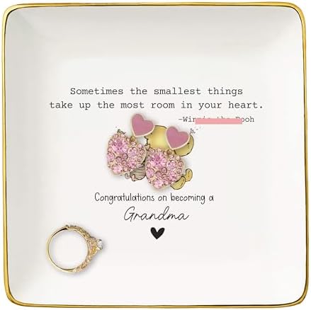 New Grandma Ring Dish Gift-Promoted to Grandmother-Baby Shower,Christmas,Pregnancy Announcement Present,Baby Reveal Idea-Ceramic Jewelry Tray Trinket Holder by NZY