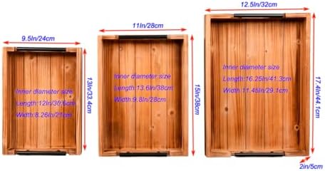 3Pcs Nested Vintage Wood Serving Tray Set, Coffee Table Ottoman Decor Trays - Image 3