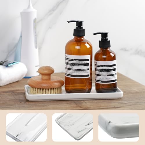 Gurygo 10" Bathroom Tray for Counter, Ceramic Vanity Trays for Bathroom, Small Rectangle Ceramic Trays, Kitchen Soap Ceramic Tray for Kitchen Counter, (Marble White, Set/1) - Image 2