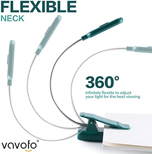 VAVOFO Rechargeable Book Light for Reading in Bed Kids, 7 LED Reading Light with 9-Level Warm Cool White Daylight, Eye Care Lamp with Power Indicator for Bookworms (Green) - Image 5