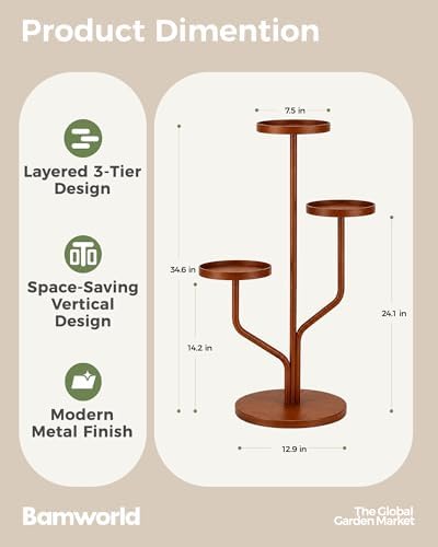 Tier Tall Flower Holder for Living Room,Bedroom Decor,Balcony (Brown) - Image 2
