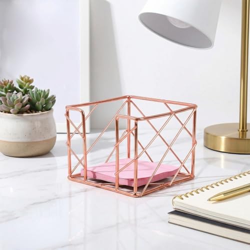 Sticky Note Holder 3.8x3.8 Inches, Rose Gold Desk Accessories - Image 5