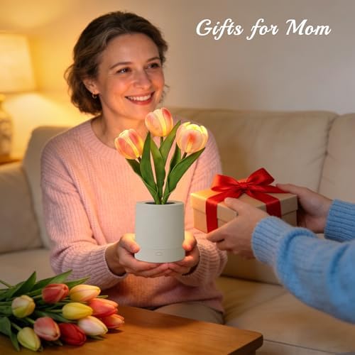 Lifnatty Tulips Flower Lamp Gifts for Women, Birthday Gifts for Sister, Daughter, Wife, Girlfriend - Rechargeable Dimmable Flower Table Lamp Decor, Cute Tulip Night Light Mom Present - Image 2