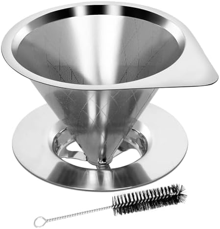 LHS Pour Over Coffee Dripper Reusable Coffee Filter Paperless Coffee Filter Stainless Steel Pour Over Coffee Maker Cone Coffee Dripper for 1-2 Cup,Argyle Pattern by LHS