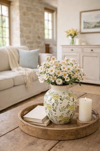 SIDUCAL Ceramic Vintage Vase, 5.83 Inch Yellow Rose Chinoiserie Floral Vase, Rustic Farmhouse Vases for Bouquet, Home Decor, Living Room, Bookshelf, Garden, Tuscan Decor - Image 5