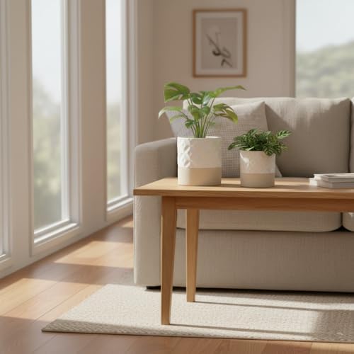 Nihow Self Watering Plant Pot for Indoor Plants: 4.5+6 Inch Ceramic Planter with Drainage Hole & Water Storage Plus - Cylinder Flower Pot with Wick for Herbs - Matte White & Brown Star - Image 6