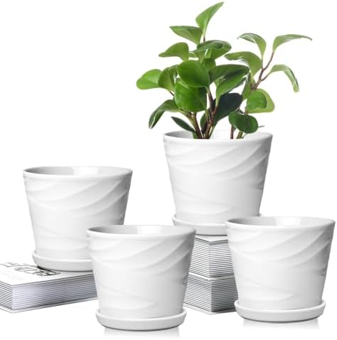 5 Inch Ceramic Plant Pots, 5.5 in Diameter, 4 Pack by YUFDA