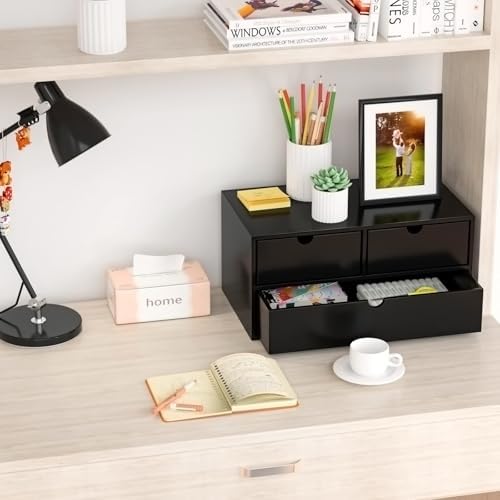 Bamboo Desk Organizer wtih Drawers Mini Desktop Drawer Tabletop Storage - Image 2