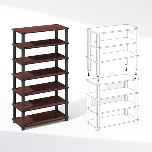 Furinno Turn-N-Tube Storage Shelves Set of 2, 4-Tier Stackable Standing Shelf, Open Corner Shelf, for Organization and Storage, Living Room, Garage, Home Office, Dark Cherry - Image 4