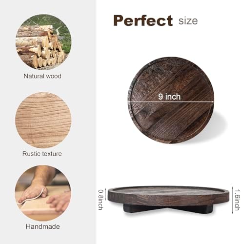 Round Decorative Tray Farmhouse Kitchen Decor Soap Dish, 9" Dark Brown - Image 2
