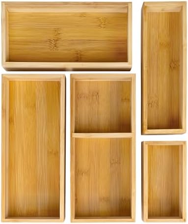 happimess Eldora 5-Piece Handcrafted Bamboo Drawer Organizers, Natural by Happimess