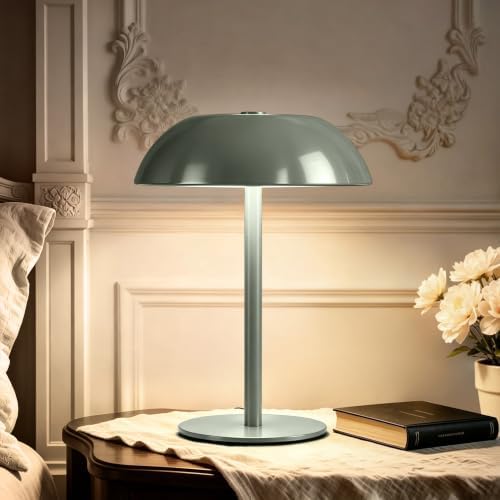 Portable LED Mushroom Table Lamp, 24H Cordless Metal Night Light with Rechargeable Battery, Stepless Dimmable 3 Colors Desk Lamp for Bedroom Bar Coffee Shop(Green) by Unknown