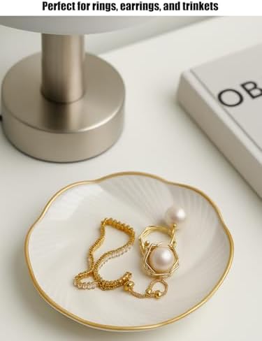 Ceramic Jewelry Tray with Gold Edge, 5 Inch Modern Trinket Dish - Image 6