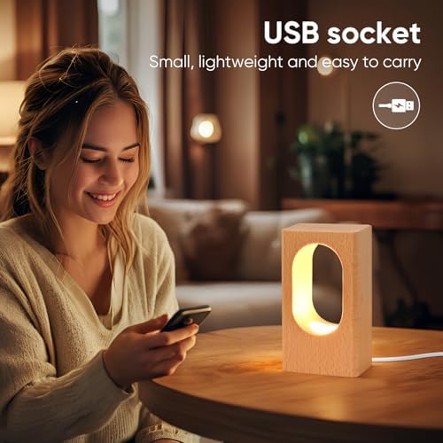 YIEONSHION LED Wood Desk Lamp, Dimmable Bedside Night Light for Bedroom, Creative Wooden Table Lamp, Warm Ambient Lighting, Unique Home Decor & Housewarming Gift - Image 4