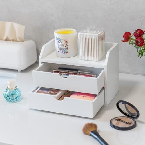 ZGZD Wooden Organizer Mini Desk Drawer Tabletop Office Supplies Desk Accessories for Office or Home White (2 Drawers) - Image 4