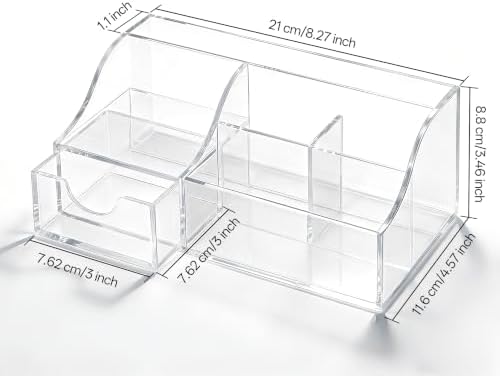 HBlife Acrylic Desk Organizer with Drawer, Pen & Pencil Holder, Multifunctional Desktop Caddy for Office Supply and Organization (Clear, 2 Pack) - Image 2