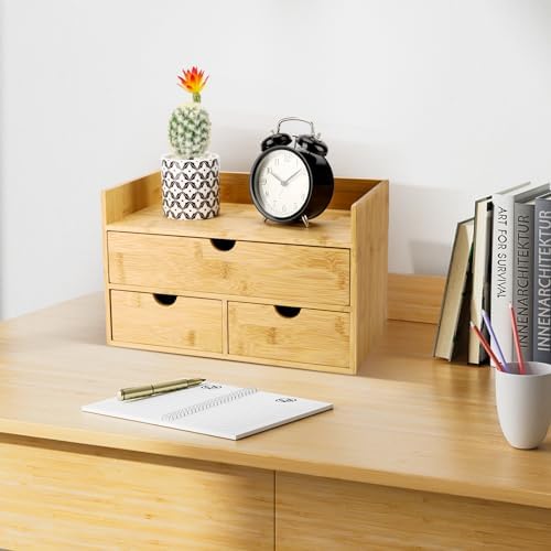 Charmewooden Bamboo Desk Organizer With Drawers Countertop Drawers Counter Storage Box Corner Desk Organizer for Home Office No Assembly Required - Image 3