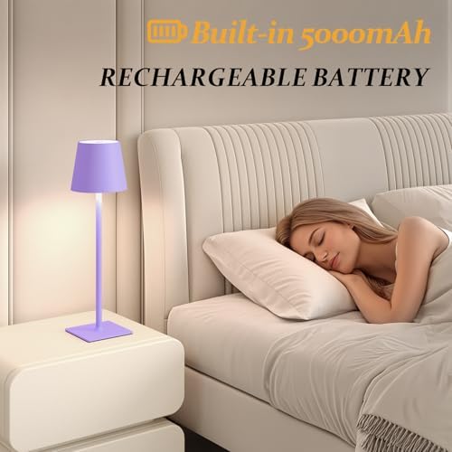 CHLORANTHUS 2 Pack Cordless Table Lamps, 3 Colors Stepless Dimming, 5000mAh Rechargeable Battery LED Desk Lamp for Bedroom/Couple Dinner/Desk/Cafe/Dining Room/Terrace - Image 5