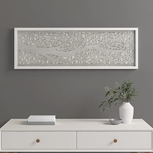 Madison Park Laurel Wall Art - Laser Cut Carved Botanical Tree Branches, Genuine Fir Wooden Framed, Rustic Finish - Modern Farmhouse Décor for Living Room, Ready to Hang Panel, 12 x 36, Natural Grey - Image 2