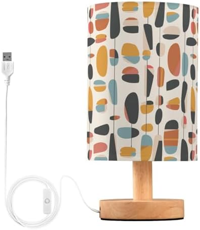 Fustylead Geometric Mid Century Modern Table Lamp for Bedroom USB Port Lamps Small Accent Table Lamp Nightstand Lamp Sturdy Linen Shade Wooden Base Decorative Lamps for Bedside Reading|Kids|Dorm|Home by Fustylead