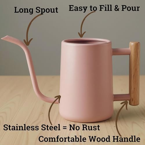 Metal Small Indoor Watering Can with Long Spout & Real Wood Handle, 35oz - Image 2