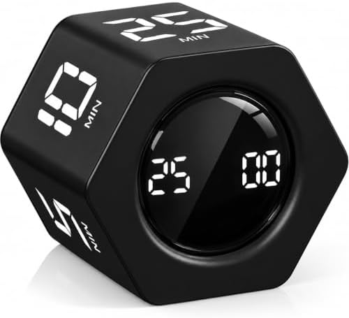 Rotating Productivity Timer 5, 25, 10 30,60 Mins Preset Stopwatch, Desk Flip ProductivityTimer, ADHD Tool Hexagon, Vibration/Mute/Alarm, for Work, Study, Back to School, Kitchen, Black by OORAII