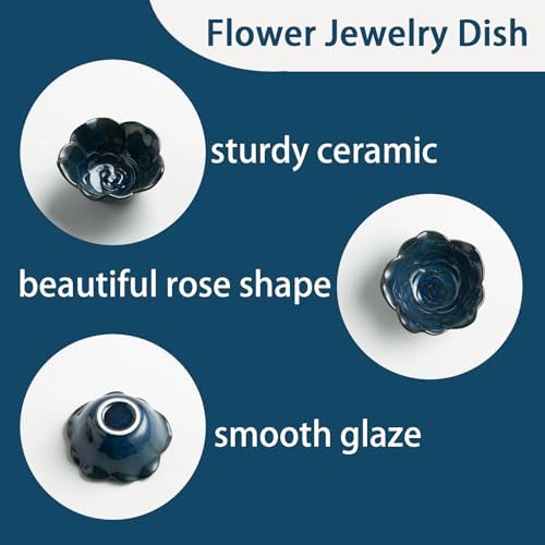 Mecaikru Ceramic Flower Jewelry Dish, 3.5 in Ring Tray with Gift Box & Card - Image 3