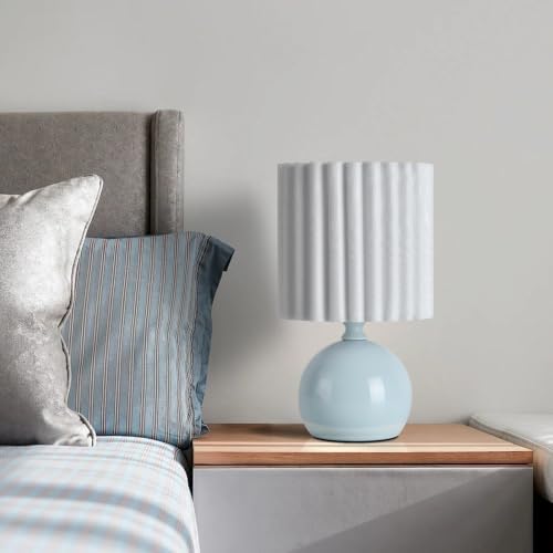 Ziqqeelam Blue Small Table Lamp with Scalloped Linen Shade, Mini Blue Table Lamp for Bedroom Nightstand, Cute Desk Night Light for Living Room, Bookshelf, Kitchen Counter, Kids Room, Office by Unknown
