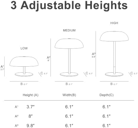 Portable LED Mushroom Table Lamp, Cordless Gold Table Lamp with 3 Color Stepless Dimming, Touch Control, Adjustable Height, Touch Lamp for Nightstand, Bedroom, Coffee Table, Bar, Restaurant (Silver) - Image 2