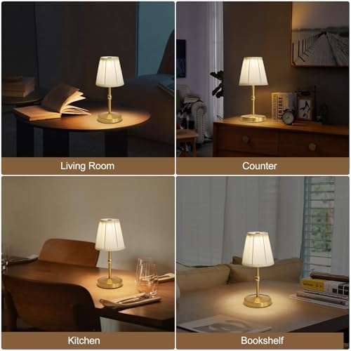 3000mah Battery Powered Lamp for Home,Small Cordless Lamps Rechargeable,3 Color Temperature 5W LED Touch Lamp Battery Operated Table Lights,Wireless Lamps for Tables,Kitchen,Living Room (Gold,H11”) - Image 7