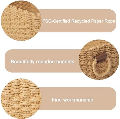 QINGTUHONE Woven Paper Rope Wicker Basket for Organizing(Set of 3,Desert) - Image 2