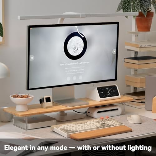 Bamboo Monitor Stand, Desk Shelf with Acrylic Legs and RGB Lights - Image 2