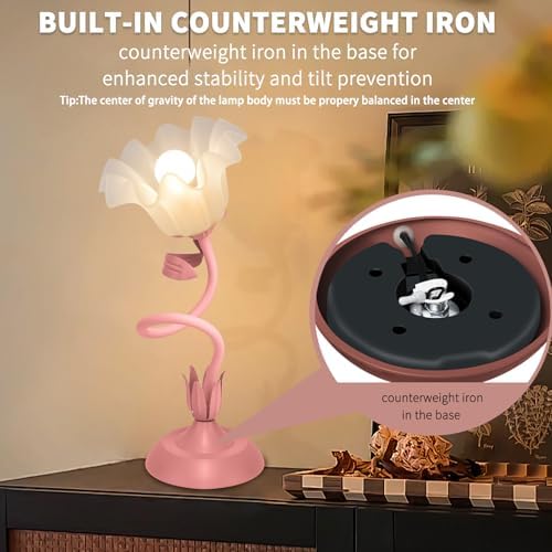 Women Bedside Table Lamps for Bedroom, Cute Flower Desk Lamp with Adjustable Flexible Gooseneck, 3 Color Temperatures Nightstand Lamp with E26 LED Bulbs, Floral Lamp for Living Room, Office,Reading - Image 4