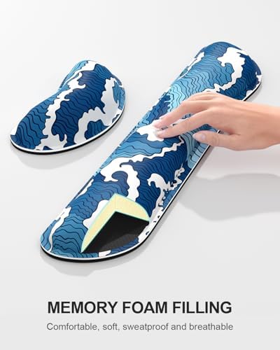 Auhoahsil Large Mouse Pad with Wrist Rests for Keyboard & Mouse, Thick Soft Ergonomic Memory Foam Wrist Supports, Big & Long Desk Mat 35.5 x 15.7 in, for Office Gaming Computer, Blue Wave - Image 5
