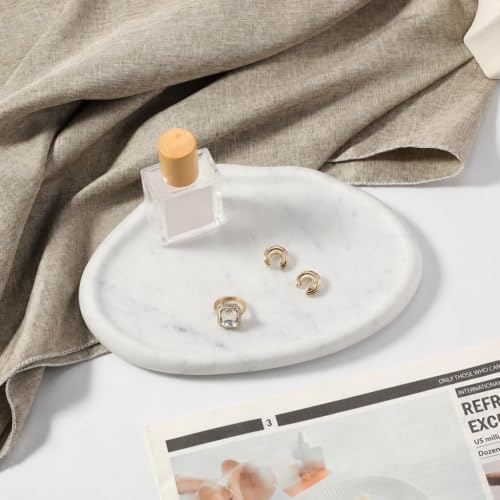 Koville Luxurious Natural Marble Vanity Tray for Home Decor, Cloud Shape Serving Stone Key Tray, 10" x 7" Marble Storage Trays for Bathroom, Stone Plate for Perfume, Candle and Jewelry（Bianco Carrara） - Image 6