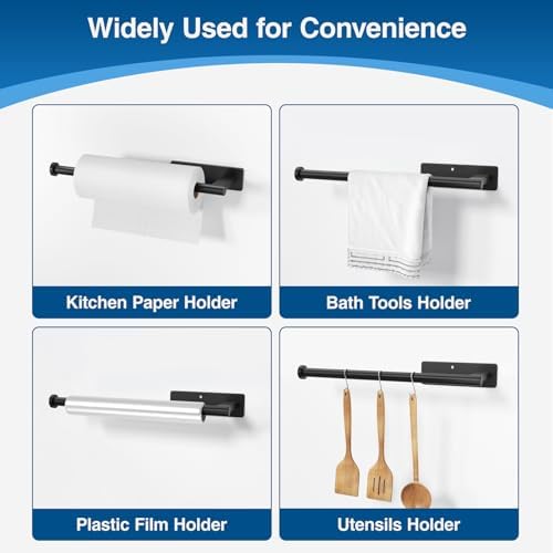 Paper Towel Holder Under Cabinet - Stainless Steel Paper Towel Holder Wall Mount, Self-Adhesive or Drilling, Matte Black Towel Rack for Kitchen Organization and Storage, Kitchen Paper Roll Holder - Image 5