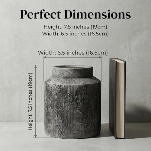Rustic Terracotta Flower Vase, 7.5 Inch Aged Black Ceramic Pot for Dried Arrangements, Farmhouse Boho Centerpiece for Living Room, Entryway, Airbnb & Shelf Decor - Image 5