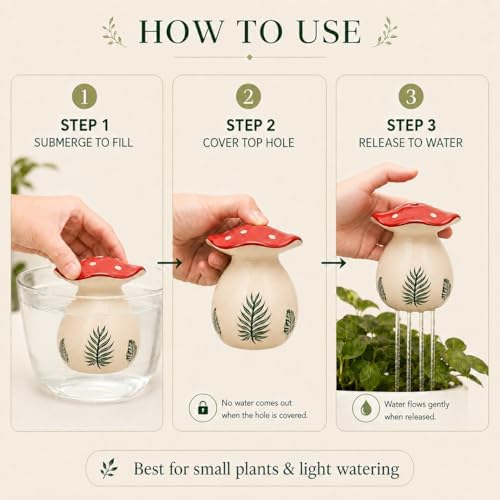 Cute Thumb Watering Can, Mushroom Decor Indoor/Outdoor, Handmade Ceramic Watering Bell, Cottagecore Decor Aesthetic Mushroom Merchandise, Plant House Warming Gifts - Image 3