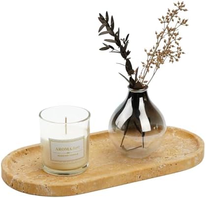 Koville Turkish Natural Travertine Decorative Marble Tray - 12"x6" Wabi Sabi Home Countertop Organizer, Catchall Tray for Perfume, Candles, Jewelry by Koville