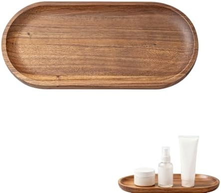 Small Wooden Tray, Oval Wood Serving Trays, Acacia Wood Platter for Coffee Tables, Dessert, Snack, Fruit, Bathroom Tray Charcuterie Board for Home Decor (M) by LIFTATAPA
