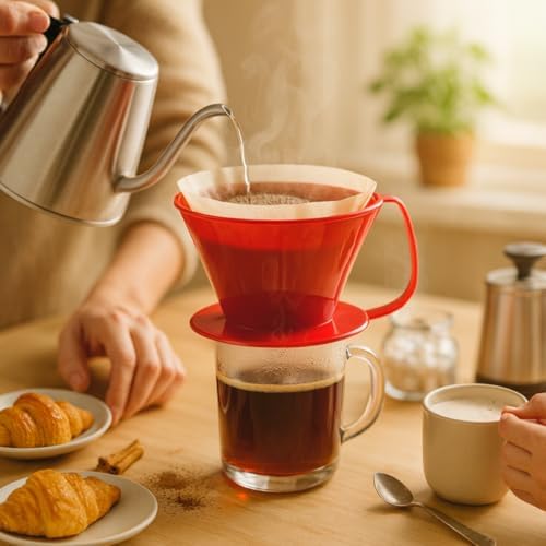 Fino Pour-Over Coffee Brewing Filter Cone, Number 4-Size, Red, Brews 8 to 12-Cups - Image 6