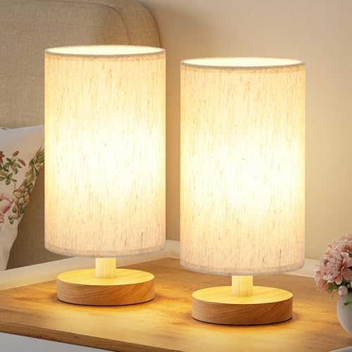 Fenmzee Small Lamps Set of 2 (Cream Shade - Wood Base, 9" Inline Control) by Fenmzeelighting