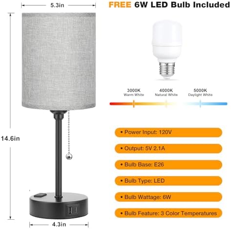 Small Bedside Table Lamp for Bedroom - Desk Lamp with USB Ports for Dorm - Image 4
