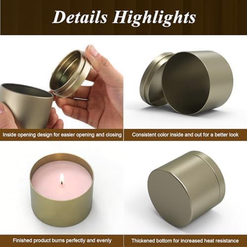 PCREGPAE 4OZ Champange Candle Tins Cans with Lids，Wicks for Making Candles - Image 5