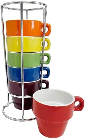gypsy color 3 oz Espresso Stacking Mug Set with Metal Stand, Set of 6 by BrinkHouse