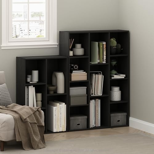 Furinno LUDER Book Shelf, 5-Cube Bookshelf, Reversible Bookcase, 9.4 x 19.5 x 31.5, Easy Assembly, for Living Room, Bedroom, Home Office, Blackwood - Image 2