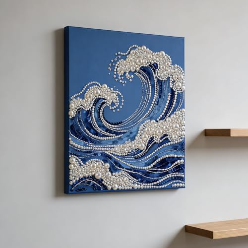 Mrchfr Wave Pearl Painting Kit for Adults & Beginners, DIY Ocean Theme DIY All-Pearl Dot Painting, Stress Relief Art Craft Supplies for Gift Home Wall Decor, No Frame (Style A with Frame) by Mrchfr